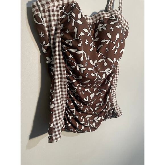 Lands End Brown Floral and Gingham Tankini Top - Picture 2 of 11